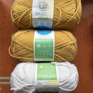 Lion Brand Basic Stitch Anti-Microbial Yarn - Yellow and White